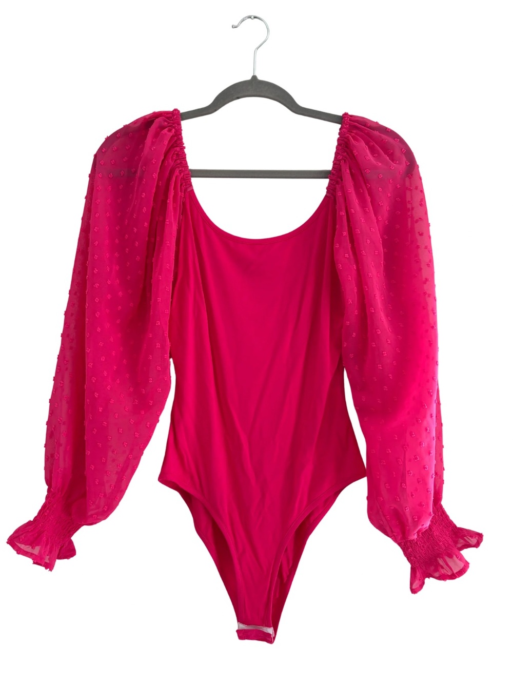 zeagoo Fuchsia Puff-Sleeve Scoop-Neck Bodysuit